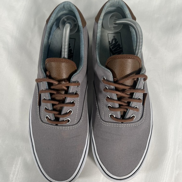 Vans Shoes Mens Size 11 Gray Canvas Brown Leather Low Top Casual Sneakers - Picture 3 of 15